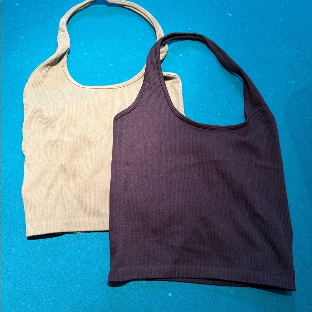 American Eagle Outfitters Olive and Black Ribbed Halter Tops